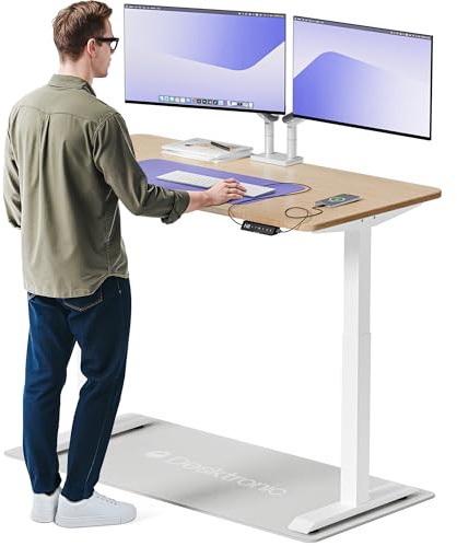 Desktronic HomeOne – Elektrisch höhenverstellbarer Schreibtisch aus Bambus, 140 × 70 cm, mit Touchscreen-Steuerung & integrierten USB-A & USB-C Ladeanschlüssen