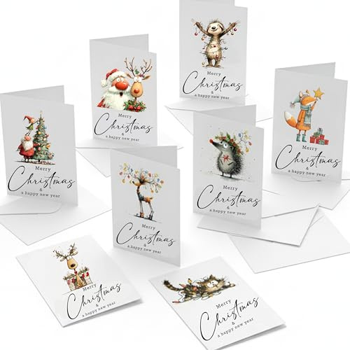 Lustige skurrile Weihnachtskarten mit festlichen Witzen - 30er Set Grußkarten 30 verschiedene Motive - A6 Klappkarten mit weißen Umschlägen