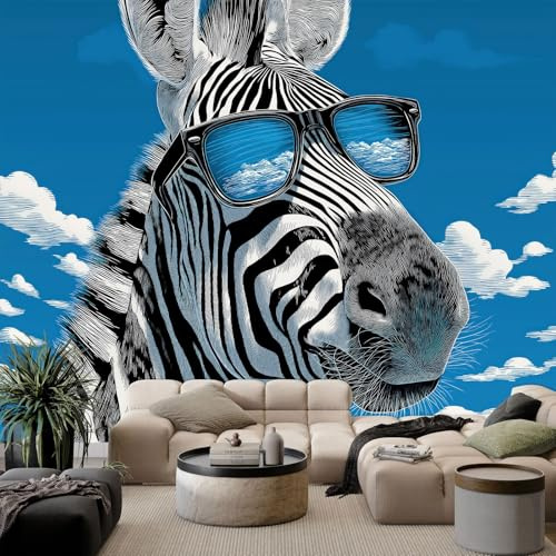 WHUOEUCO Vlies Fototapete Tier-Cartoon Zebra 200x140 cm Wandbilder Tapete Art Fototapete, 3D Effekt Wandtapete für Wohnzimmer, Schlafzimmer, Büro, Küche, Kinderzimmer