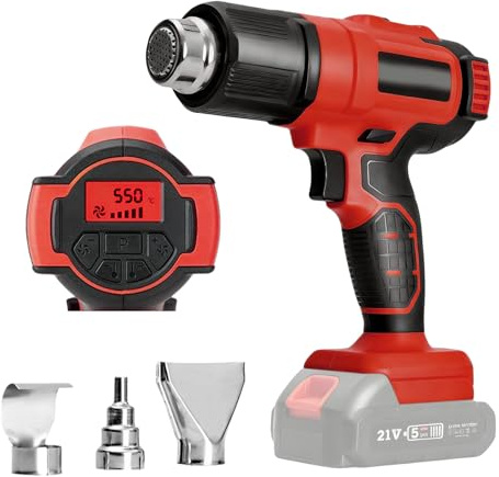Akku Heißluftfön für Makita 18V, Heißluftgebläse Kabellose Heißluftpistole mit LCD-Digitalanzeige und 3 Düsen Heissluftpistole, 50-550°C Schnellaufheizung für Schrumpfschläuche Dekoration (ohne Akku)