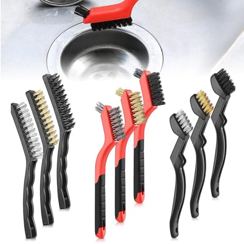 9 Pcs Wire Brush Set, Brushes for Precision Cleaning, Brass, Copper, Steel, and Nylon Bristles for Metal, Wood, Stove, Sink, Rust & Welding Slag Removal