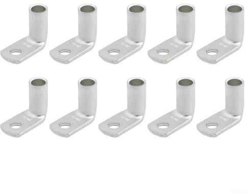 10 Pcs Tinned Copper Crimp Terminals, 90 Degree Right Angle Lugs, Oxidation Resistant Cable Ends for Automotive Electrical Wiring, High Conductivity Connectors(T90-25/6)