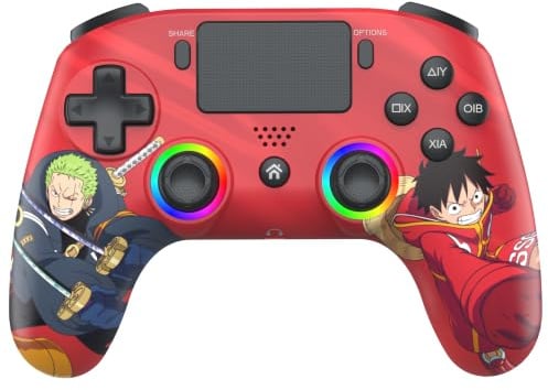Subsonic - Manette sans Fil LED One Piece pour PS4 et PC – Rouge | Licence Officielle, Ergonomique, LED Programmables, Fonction Vibration, Palettes Programmables - Pour PS4 4 et PC