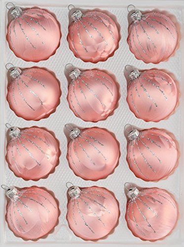 12 TLG. Glas-Weihnachtskugeln Set in Ice Rosa Silber Regen - Christbaumkugeln - Weihnachtsschmuck-Christbaumschmuck