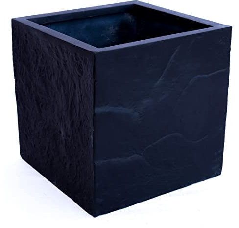 Pflanzkübel, Blumenkübel Fiberglas Stein-Optik quadratisch 60x60x60cm elegant schwarz.