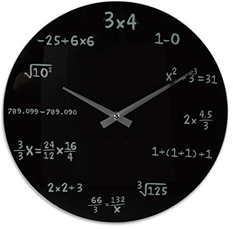 Close Up Wanduhr Mathematik Í Elegante Zeitdarstellung mit Formeln, Ø 35 cm, Glas-Ziffernblatt, Schwarz