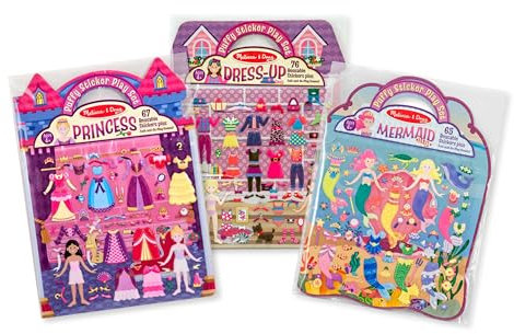 Melissa & Doug Puffy Sticker Activity Books Set: Dress-Up, Princess, Mermaid - 208 Reusable Stickers