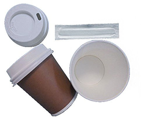 IMBALLAGGI ALIMENTARI PZ 300 Bicchiere per Caffe' in Carta CL 10 + 300 COPERCHI con BECCUCCIO + PZ 300 Palette INCARTATE Paper Cup Coffee And Hot Drinks