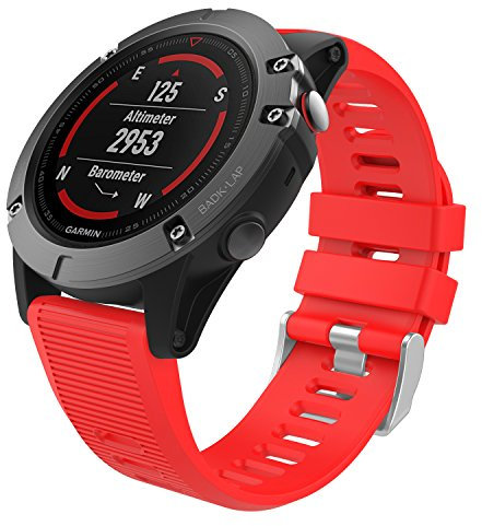 MoKo Bracelet Compatible avec Garmin Fenix 7X/6X/6X Pro/5X/5X Plus/3/3 HR/Enduro/Descent Mk2i/Mk2/Mk1/Tactix Charlie/Delta, 26mm Quick Fit Bracelet de Montre en Silicone de Remplacement - Rouge