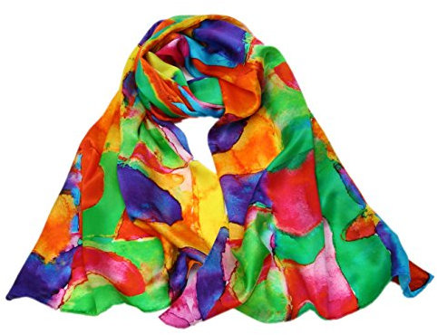 Prettystern Damen Seiden-Tuch langer Schal Handgerollt Kandinsky farbstudie Quadrate Inspiriert - Bunt Farbenspiel P799