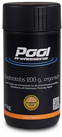 Quattrotabs 200g | 4 Funktionen, 1,0 kg | Chlortabs 200 g | von Pool Professional | langsam löslich | zur Desinfektion des Schwimmbeckens