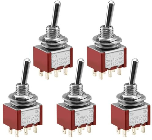 Heschen Miniatur-Kippschalter MTS-202 ON-ON DPDT 6-polig, 2A 250V, 5A 120V, 5 Stück