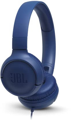 JBL Tune500 On-Ear Kopfhörer mit Kabel in Blau – Ohrhörer mit 1-Tasten-Fernbedienung, integriertem Mikrofon und Sprachassistent – Telefonieren und Musik hören unterwegs