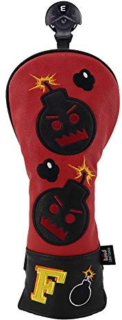 Craftsman Golf Bomb - Copritesta per mazze da golf vintage in pelle ecologica in poliuretano, colore rosso e nero (copertura in legno F)