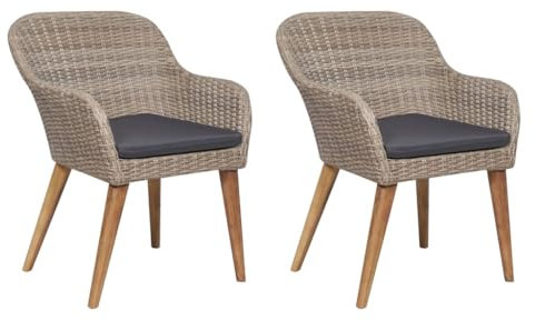 vidaXL Akazie 2X Gartenstuhl Poly Rattan Stuhl Sessel Essstuhl Gartensessel mit Armlehne, Braun