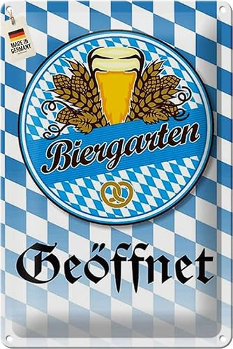 Blechschild 20x30cm gewölbt Biergarten geöffnet Bier Deko Geschenk Schild