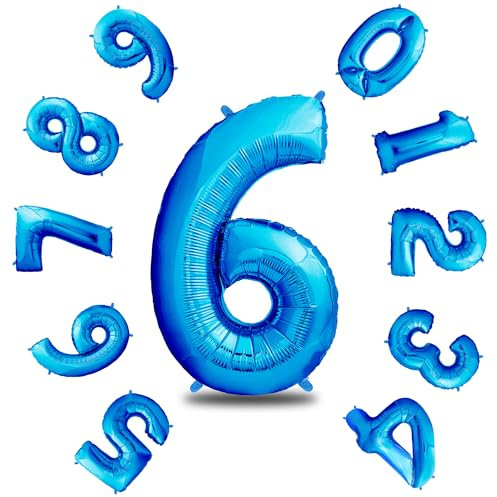 envami® Luftballon Geburtstag XXL Blau - Riesen Folienballon in 40 - 101cm Geburtstagsdeko - Ballon Zahl Deko zum Geburtstag - Geburtstagsdeko Jungen Blau - fliegt mit Helium (Zahl 6)