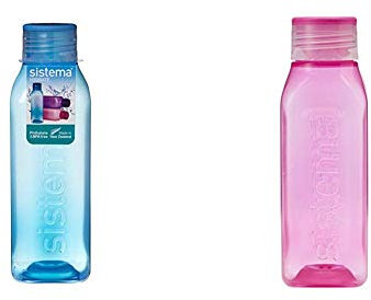 Sistema Retro Square Bottle, 725 ml - Assorted Colours & BPA Free Stackable Square Bottle, Assorted Colours, 475 ml