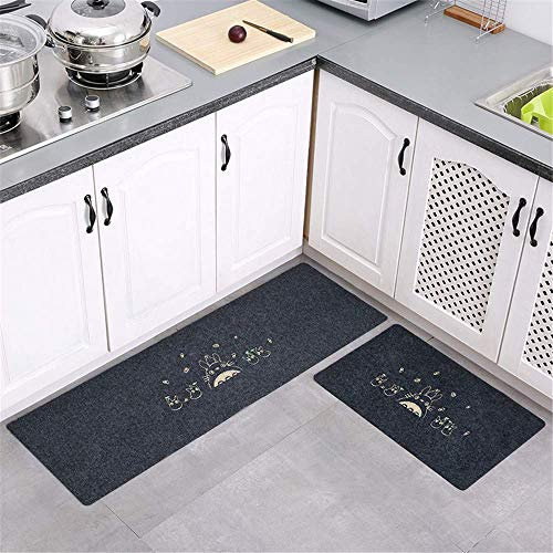 WKITCHENMAT Modern Weiche Teppich 2PCS grau gestickte Totoro 5MM Dicke waschbar Ecke rutschfest wiederverwendbar für Wohnzimmer, Schlafzimmer 50 * 80+50 * 160CM