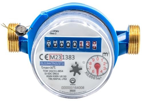 Compteur d'eau froide 1/2 DN 15 1,6 m³/h 110 mm Filetage de raccordement : 3/4