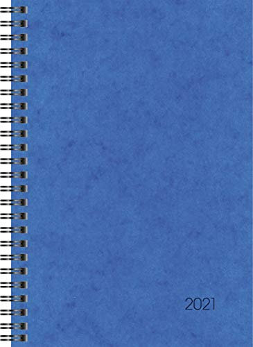 Brunnen 1079601301 Buchkalender Modell 796, 2 Seiten = 1 Woche, 14,8 x 20,5 cm, Karton-Einband blau, Kalendarium 2021, Wire-O-Bindung