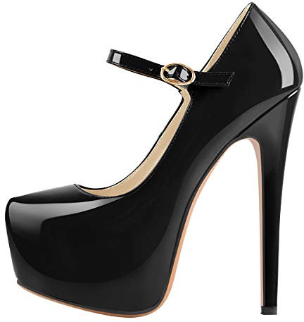 MissHeel Women's Black High Heels for Women Patent Leather Fancy Sandals Stiletto Mary Jane Size 9
