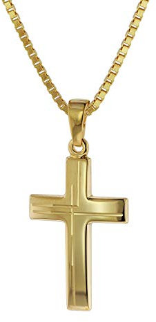 trendor Anhänger Kreuz 585 Gold (14 Karat) mit goldplattierter Kette 75125-45 45 cm