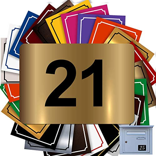 Numéro Pour Boîte Aux Lettres Adhésif - Numéro De Maison PVC – Plaque Gravée À Personnaliser - MEDIUM 7 x 5 cm (Or Mat)