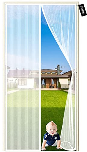 WEIZON Zanzariera Magnetica Chiusura Automatica Tenda Zanzariera A Strisce Adatto per Porte E Finestre Familiari/Camper/scuole 140 x 225 cm (Bianca)
