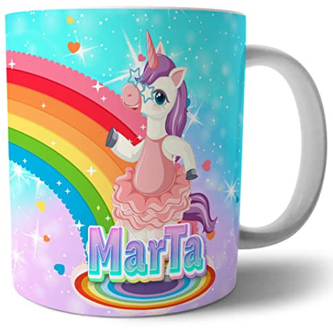 Genérico Taza de unicornios para niñas, personalizada con nombre, taza unicornio arcoíris.