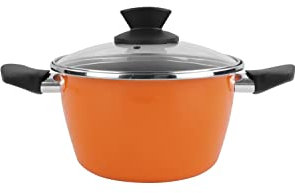 MAGEFESA Olla con tapa 20Ø - Valencia New. Antiadherente bicapa reforzado. Fondo 100% Full Induction. Exterior naranja. 50% ahorro energético.