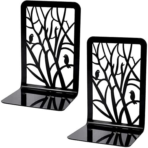 MEETOZ 1 paire de serre-livres en métal robuste pour étagères, bureaux (oiseau noir)