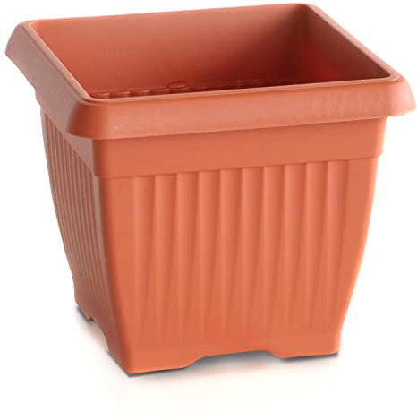 IMJ-Global Vaso Fioriera per piante Fiori TERRA H13 da interno esterno Quadrato Terracotta 1,7 Litri 15x15x13 cm design Classico in plastica da balcone