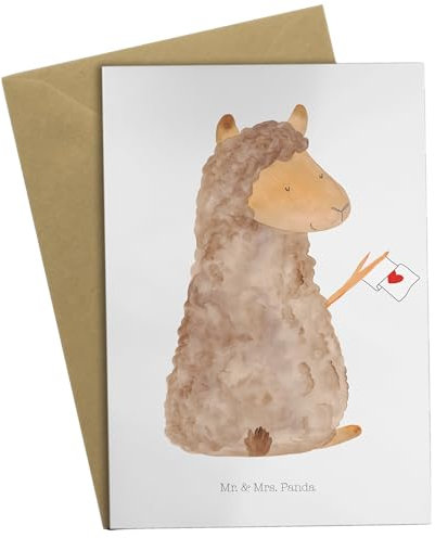 Mr. & Mrs. Panda Grußkarte Alpaka Fahne - Geschenk, Alpakas, Klappkarte, Glückwunschkarte, Lamas, Liebe, Ansichtskarten, Geburtstagskarte, Lama