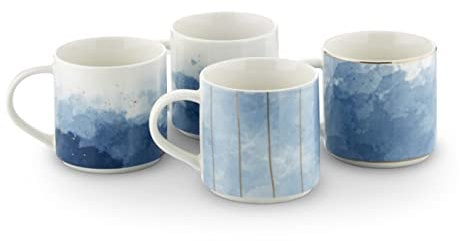Tower T874001BLU Set of 4 Metallic Ink Mugs, Blue