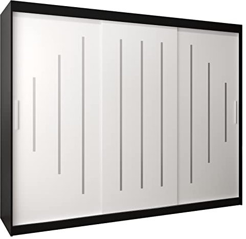 Kryspol Schwebetürenschrank York 250 cm Kleiderschrank mit Kleiderstange und Einlegeboden Schlafzimmer- Wohnzimmerschrank Schiebetüren Modern Design (Schwarz + Weiß)