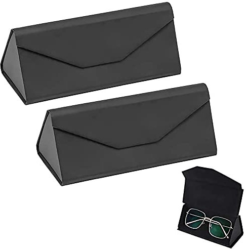2 Pieces Brillenetui Box, Faltbar Brillenetui, Faltbare Sonnenbrille Brille Schwarz Etui, Tragbar Lesebrillenetui, PU Leder Brillen Etui, Brillenetui, mit 2 Brillentuch, für Frauen, Männer, Kinder