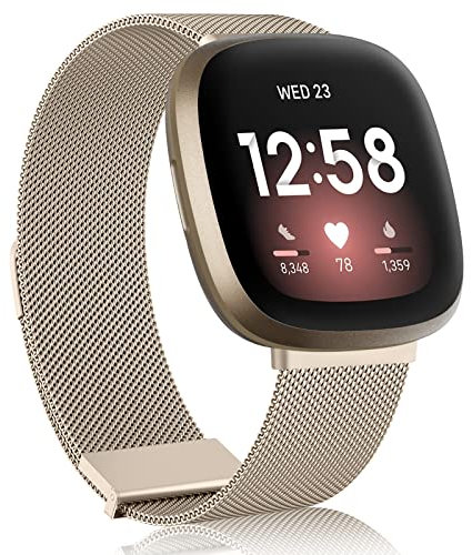 AK Armband Kompatibel mit Fitbit Versa 3/Versa 4 Armband/Sense/Sense 2 Armbänder, Edelstahl Metall Ersatzarmband mit Verbesserter Magnet für Fitbit Versa 3/Versa 4/Sense/Sense 2 Damen Herren