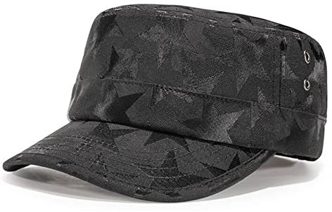 QICHEN Herren Army Cap Vintage Military Style Flat Cap Kappe Baumwolle Verstellbare Baseball Kappe für Freizeit Outdoor Sport im Sommer (Schwarz), 56-58
