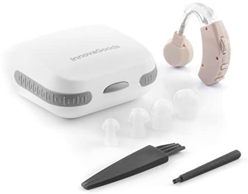 InnovaGoods® Amplificador de sonido retroauricular Welzy, Volumen regulable, botón de ajuste y control, Bastoncillo y cepillo de limpieza incluidos, ideal para personas con problemas de audición