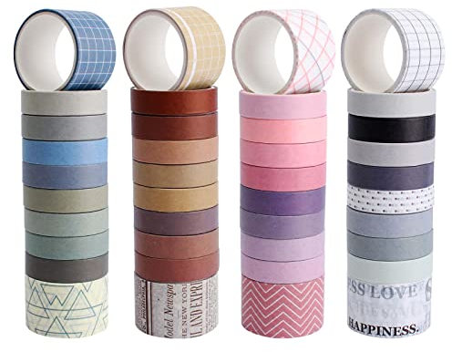 40 Rollos Washi Tapes Cinta Adhesiva Decorativa Vintage, Washi Tape de Colores para Manualidades, Cinta de Papel Washi para DIY Crafts Scrapbooking Marcos de Fotos y Decorar Regalos (4 Estilos)