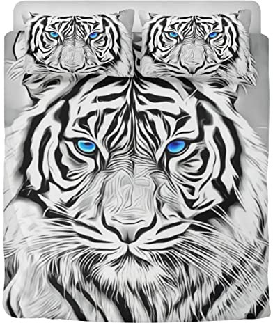 Tiger Bettwäsche Bettbezug Bettwäsche Weiche Mikrofaser 3-teilig · Kinderbettwäsche Für Jungen · Deutsche Standardgröße Tiger (A,155x220/80x80x2)