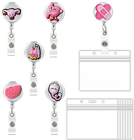 Ausweishalter Krankenschwester Badge Halter Abzeichen Retractable Einziehbare Reel Jojo Clip Ausziehbar Arzt Nurse Lehrer Karikatur für Namensschild Ausweisjojo(Rosa)
