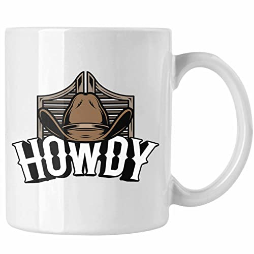 Trendation - Lustige Tasse für Line Dance Fans Howdy Cowboy Geschenkidee (Weiß)