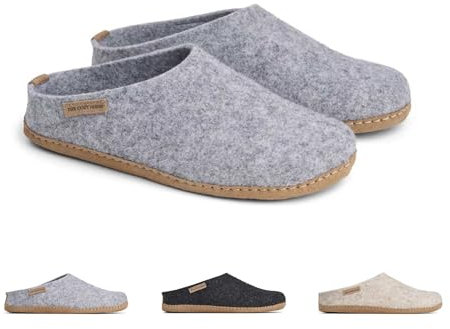 THE COZY SHEEP Filzpantoffeln mit Ledersohle | Praktische Herren & Damen Hausschuhe Sommer und Winter | Bequeme Hüttenschuhe Damen und Herren | Filz Hausschlappen Geschlossen, Hellgrau, EU 38