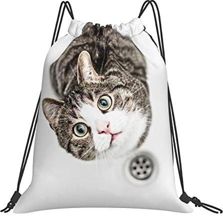 Kordelzug-Rucksack, niedliche Katze, Kätzchen, Dusche, Sportrucksack, Premium-Sporttasche, personalisierbar mit Kordelzug, Tasche für Fitnessstudio, Laufen, Picknick, Frauen, #1307