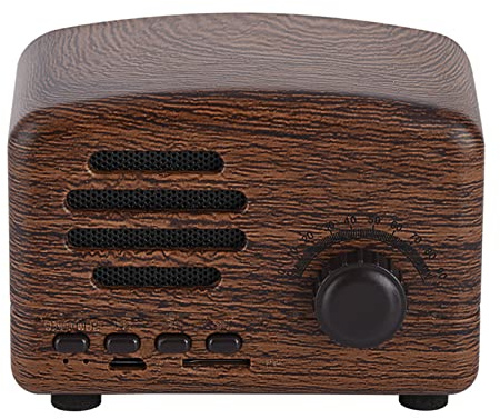 Annadue Tragbarer Drahtloser CSR 4.0-Lautsprecher 85 DB 1,0-Kanal-Holz-Desktop-FM-Radio-Bass-Stereo-Retro-Lautsprecher, Aptx-Unterstützung, Stimmrad (Holzmaserung)