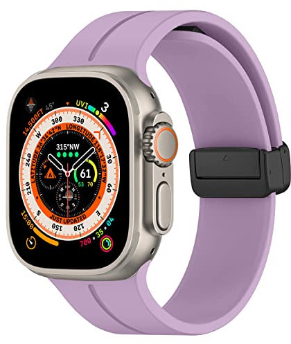 Magnética para Correa Apple Watch Ultra/2 49mm 44mm 40mm 45mm 41mm Series 8/7 se 6 5 4 3 42mm 38mm hombr/Mujer,Bracelet Silicona Deportiva Pulsera iWatch Band strap,Lavanda
