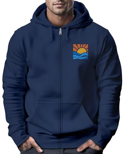 Neverless® Sweatjacke Herren Zip Hoodie Pullover Kapuze Logo Print Sommer Sonne Welle Strand Meer Fashion Streetstyle Navy S
