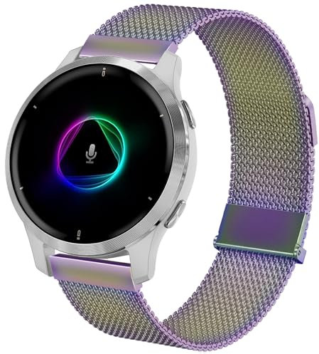 Edelstahl Armband Garmin Venu 2 Plus 43mm, 20mm Metall Ersatzarmband Mesh Armband für Garmin Venu Sq 2 Music/Venu/Sq Music/Venu 2 Plus/Forerunner 245/645 Music/Forerunner 55/158